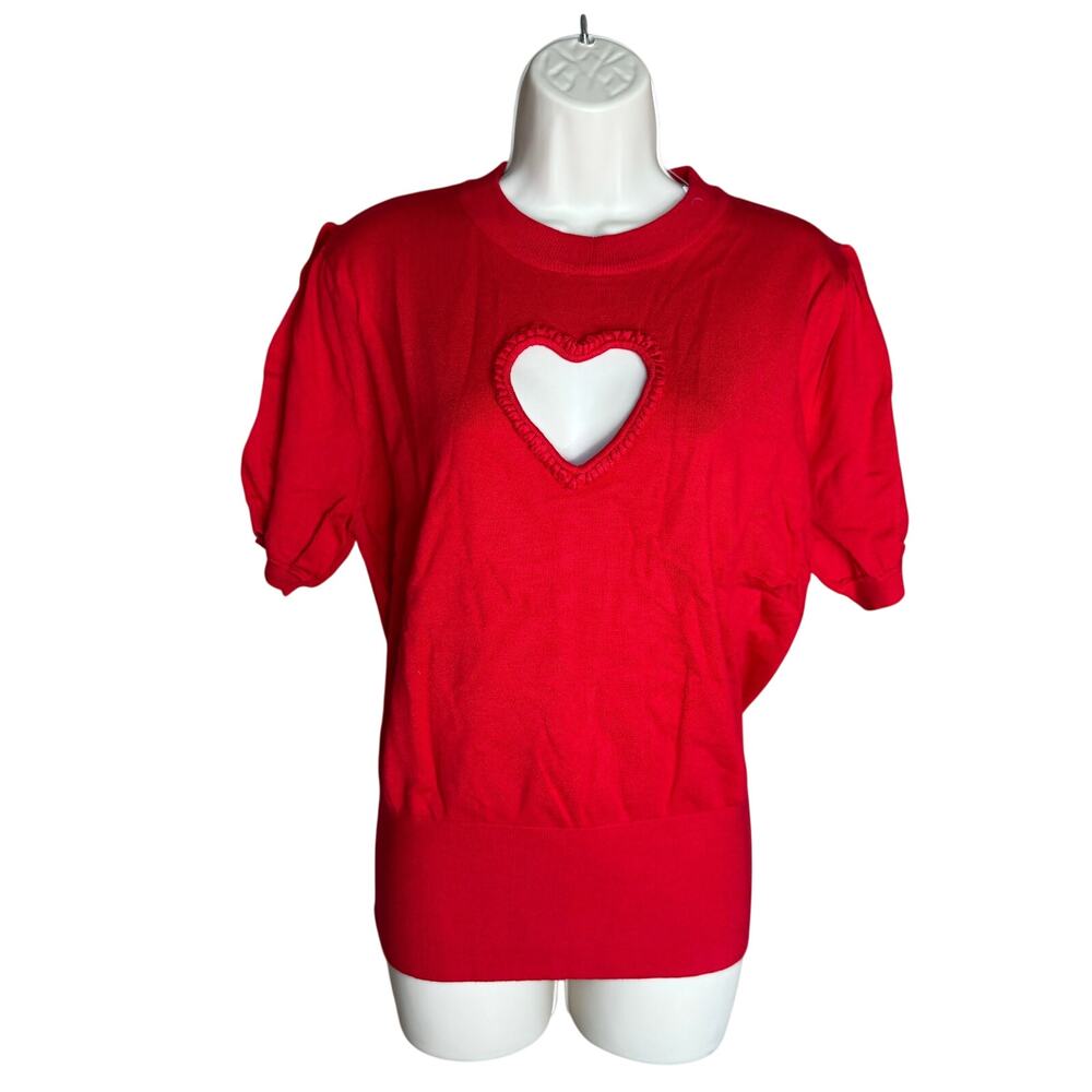 Smak Parlour Unique Vintage Red Heart Cutout Knit Sweater 2X 3X NWT